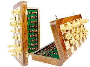 Magnetic Folding Chess Set Golden Rosewood 14"+ Extra 2 Queens - 34pcs