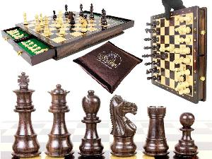 Magnetic Galaxy Rosewood 3" Chess Set + 15" Chess Board with Algebraic Notation + Extra 2 Queens, 4 Derby Knights and 2 Pawns