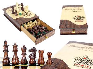 Heirloom Collection Galaxy Staunton Rosewood Chess Pieces King Size 3" packed in Rosewood  Heirloom Box