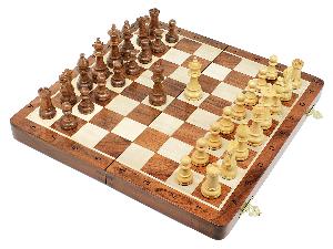 Victorian Staunton Golden Acacia Wood 3" Chess Set - 14" Folding Chess Board with Algebraic Engraved Notation - 2 Extra Queens