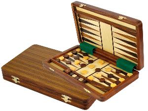 Folding Magnetic Travel Backgammon Set 12"x7" inlaid with Golden Rosewood and Rosewood on White Maple Floor