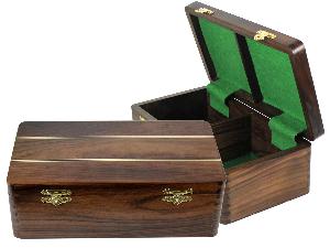 Ebony/Maple Inlaid Solid Rosewood Chess Box for Storage of Pieces from King Size 4" to 4-1/2"