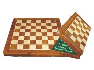 Folding Chess Board/Box Golden Rosewood/Maple 20" with chessmen inserts