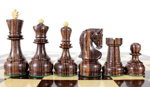 Rosewood / Boxwood Chess Set Pieces Yugo (Zagreb) Staunton 4" (102 mm) + 2 Extra Queens + Wooden Storage Box