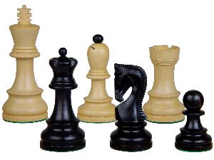 Yugo (Zagreb) Staunton Wooden Tournament Chess Pieces King Size 3-3/4" Ebonized/Boxwood + 2 Extra Queens
