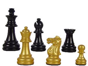 Wood Chess Set Pieces Empire Staunton King Size 3" Gold/Black Color 