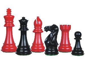 Perfect Tournament Chess Set Pieces Imperial Staunton Red/Black Lacquered 4"