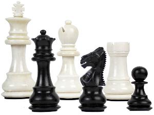 Camel Bone Hand Carved Emperor Staunton Chess Pieces King Size 3" Faux Ivory/Black