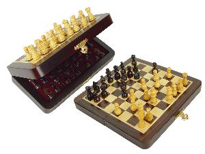 Travel Chess Set Magnetic Folding 7-1/2" with 2 Extra Queens, Pawns & 4 Extra Knights Rosewood/Maple