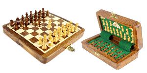 5" Wooden Chess Set Travel Magnetic Folding Board Golden Rosewood + 2 Extra Queens