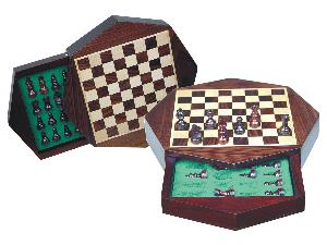 Travel Magnetic Chess Set 9" Octagonal Shape with Drawer Rosewood/Maple
