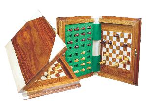 Book Shape Travel Wood Magnetic Chess Set 9"x7" Golden Rosewood/Maple