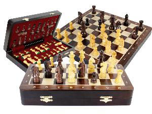 Travel Chess Set Magnetic Folding 12" with 2 Extra Queens, Pawns & 4 Extra Knights Rosewood/Maple and Inlaid Algebraic Notations