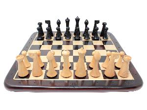 House of Chess Reproduced Abstract Design 3.75" Ebonized Chess Pieces + 17" Ringy Rosewood Chess Board