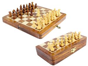 8" Wooden Chess Set Travel Magnetic Folding Board Golden Rosewood + 2 Extra Queens