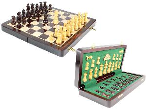 12" Wooden Chess Set Travel Magnetic Folding Board Rosewood + 2 Extra Queens