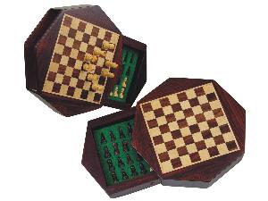 Wood Magnetic Chess Set 6" Octagonal Shape with Drawer Rosewood/Maple