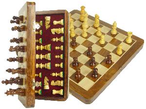 Travel Chess Set Magnetic Folding 12" with 2 Extra Queens, Pawns & 4 Extra Knights Golden Rosewood/Maple