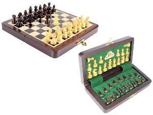 8" Wooden Chess Set Travel Magnetic Folding Board Rosewood + 2 Extra Queens