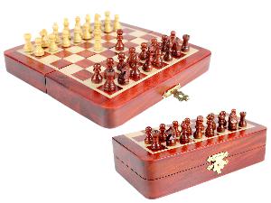 5" Wooden Chess Set Travel Magnetic Folding Board Bud Rosewood + 2 Extra Queens