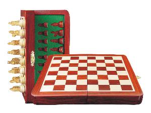 Isle of Lewis Theme Magnetic Chess Set Folding 8" Blood Wood/Maple