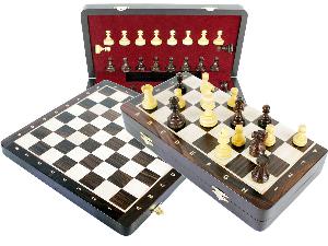 Wooden Chess Set Folding 13" Board + Broad Base Weighted Pieces with 2 Extra Queens and 2 Extra Pawns Rosewood / Maple + Notations