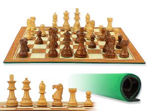 Unique Staunton Wooden Chess Pieces 2-3/4" with Wood Tex Roll up 13" Chess Board and Velvet Pouch with Logo