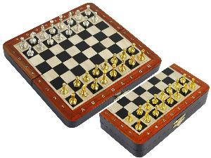 Metal Wood Chess Set Magnetic Folding 9" with Inlaid Algebraic Notations Ebony/Maple & Bloodwood Border