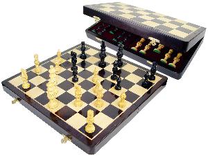 Globe Design Artistic Ebonized Chess Set Pieces 4" & 18" Folding Chess Board with Algebraic Notations Wenge Wood/Maple