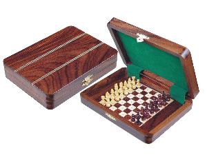 Travel Pegged Chess Set Inlaid Wood Top Board Inside Rosewood/Maple 8"x6"