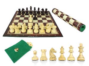 Louis Staunton Chess Set Pieces 2-1/2" Rosewood Colored with Wood Tex Roll up 13" Chess Board and Velvet Pouch with Logo