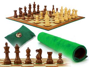 Monarch Staunton Chess Pieces 2-3/4" with Wood Tex Roll up 13" Chess Board and Velvet Pouch with Logo
