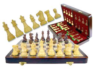 Wooden Chess Set Board & Pieces Popular Staunton 3" + 16" Folding Chess Board/Box in Rosewood/Maple