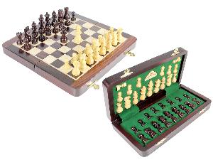10" Wooden Chess Set Travel Magnetic Folding Board Rosewood + 2 Extra Queens