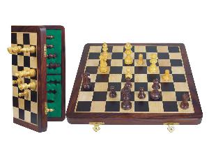 Unique Travel Chess Set Magnetic Folding 14" Rosewood/Maple