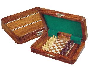 Travel Pegged Chess Set Inlaid Wood Top Board Inside Golden Rosewood/Maple 7"x5"