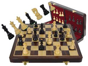 Premier Chess Set Yugo Staunton 3-3/4" Ebony Wood & 18" Folding Chess Board and Box Rosewood/Maple