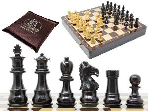 Ebony Wood / Boxwood Chess Set Galaxy Staunton 3" with 15" x 15" Wenge Wood Board + 2 Extra Queens, 4 Extra Knights & 2 Extra Pawns