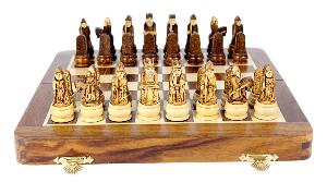 3D Isle of Lewis Theme Magnetic Chess Set Folding 10" Golden Rosewood/Maple