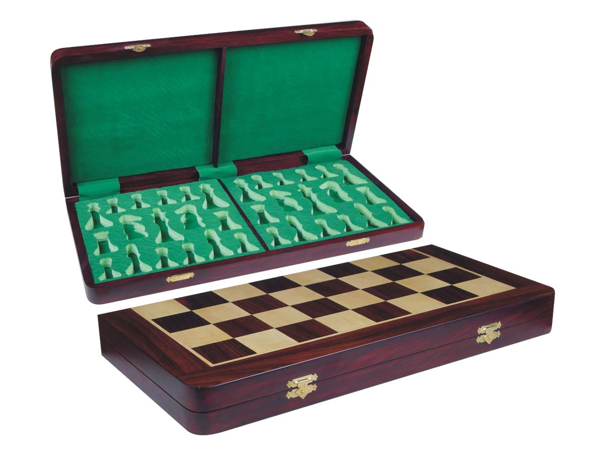 Wooden Folding Chess Board/Box Rosewood/Maple 20"