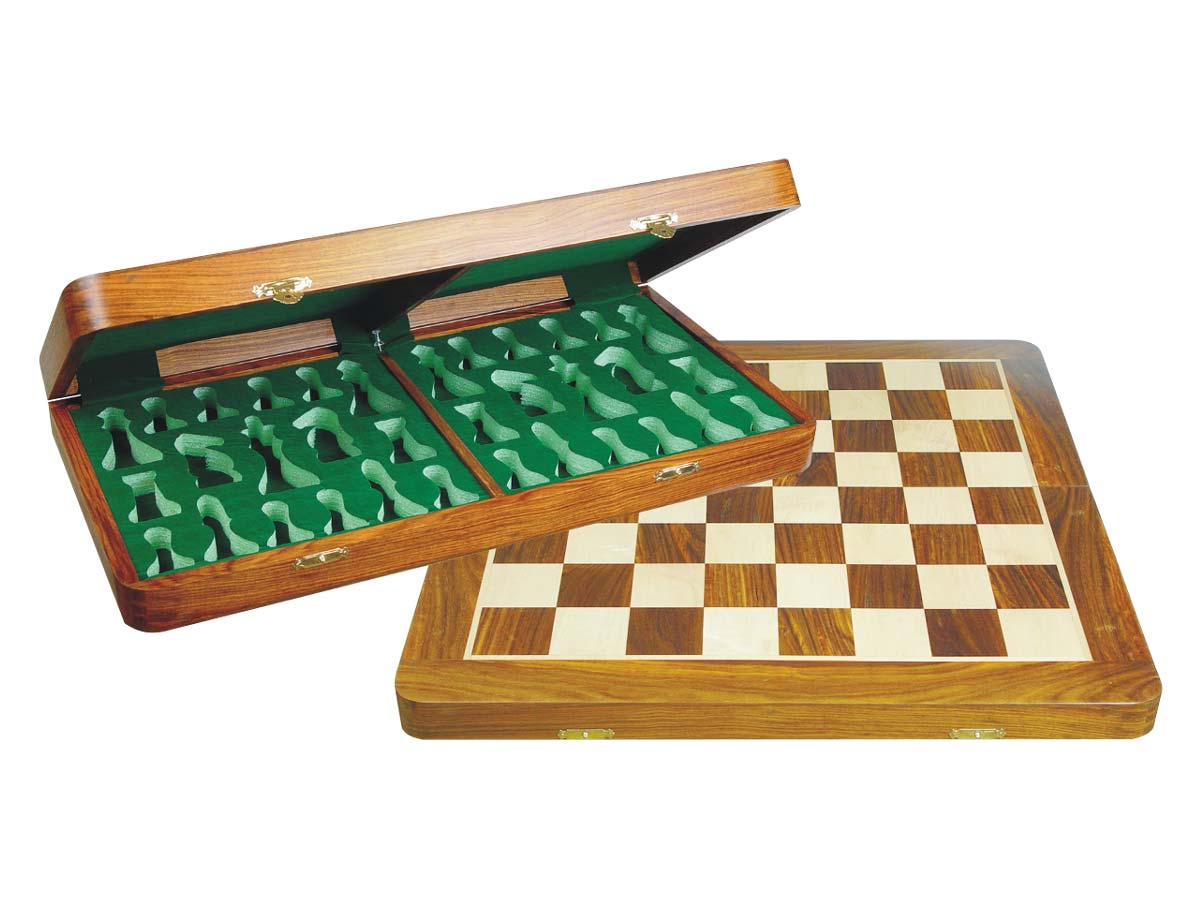 Wood Chess Set Board Folding Box 22" Golden Rosewood/Maple
