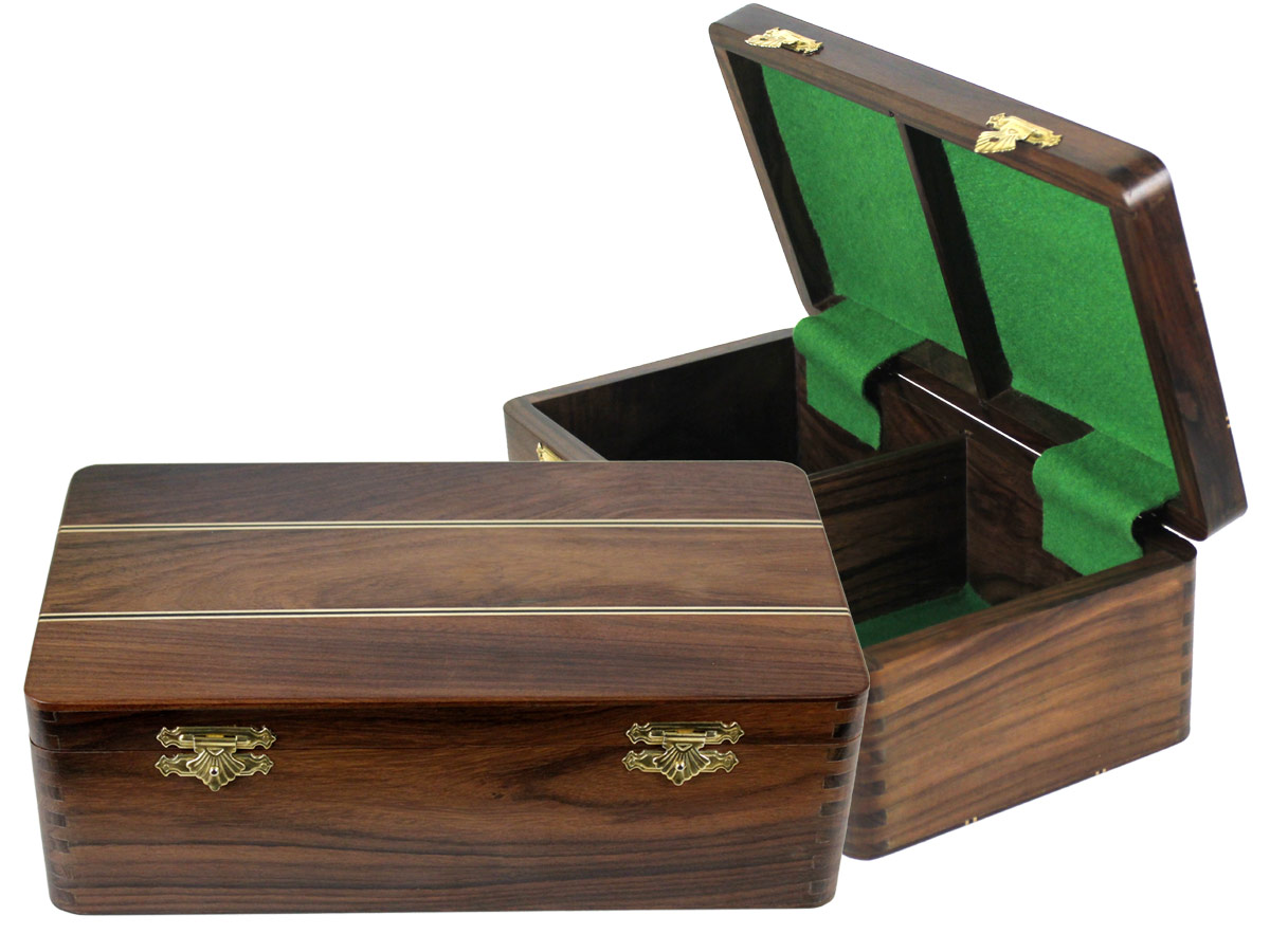 Ebony/Maple Inlaid Solid Rosewood Chess Box for Storage of Pieces from King Size 4" to 4-1/2"