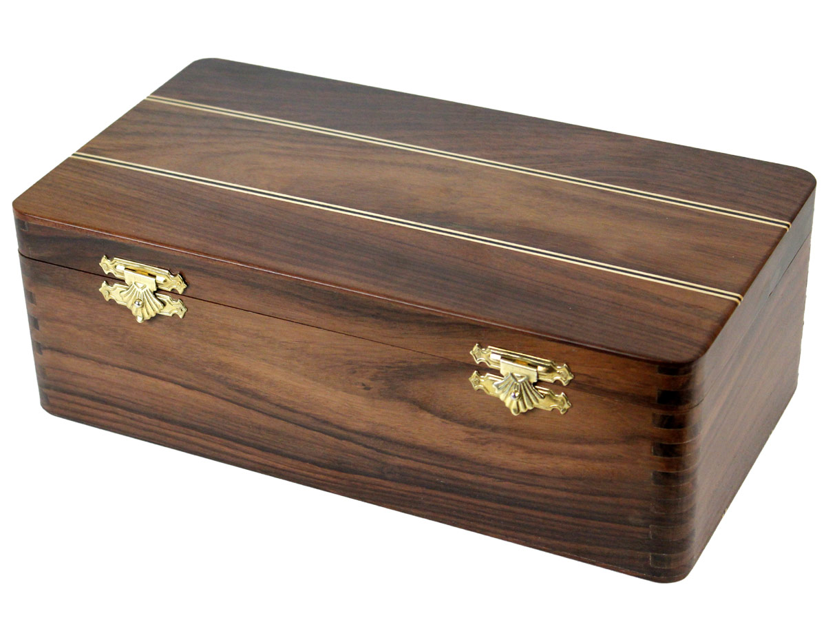 Closed View of Ebony Inlaid Rosewood Hinged Chess Box