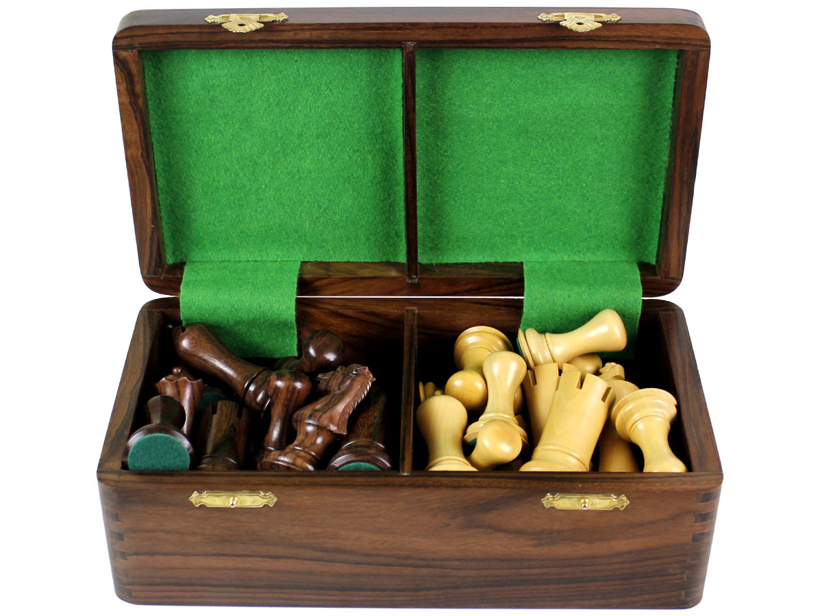 Inner view of chess box with pieces inside