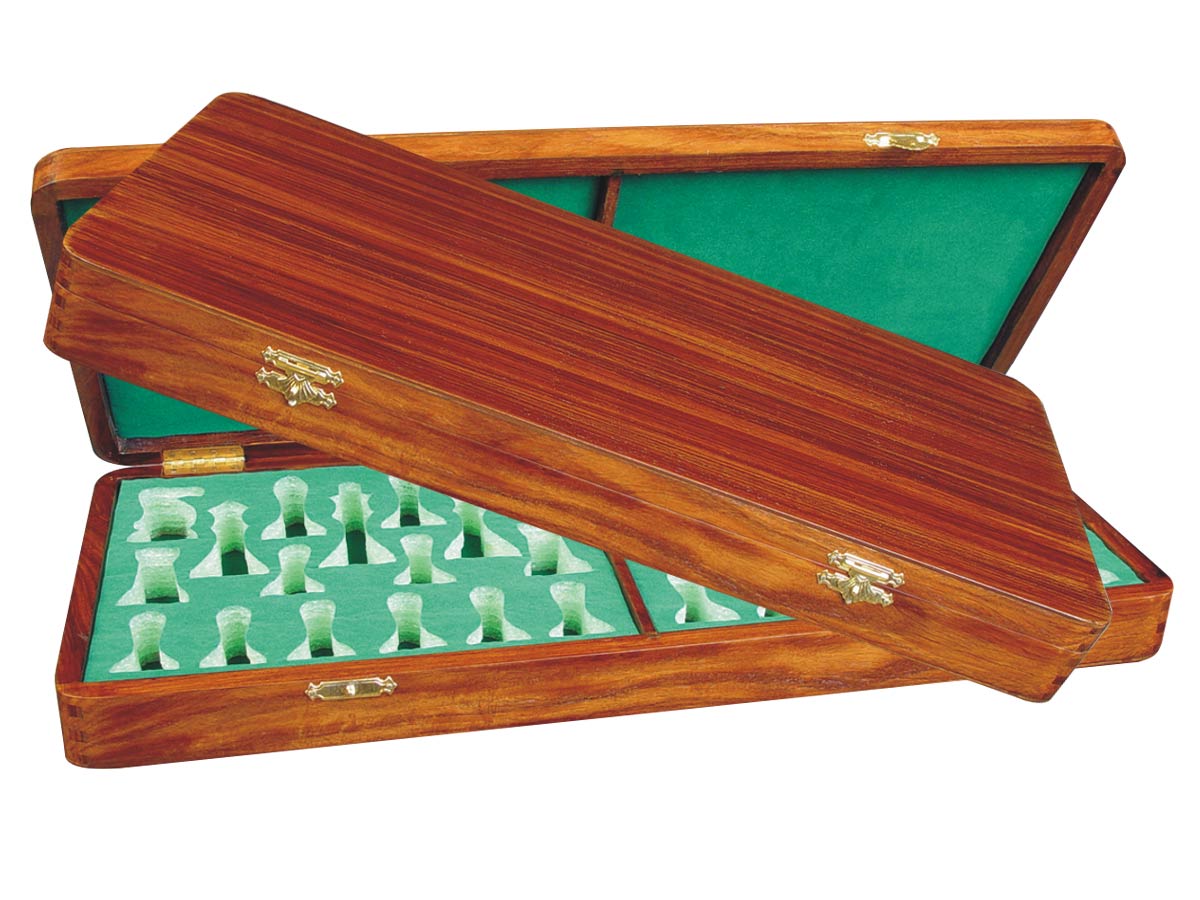 Wooden Presentation Box for Chess Pieces from King Size 3-3/4" to 4" Walnut Colored