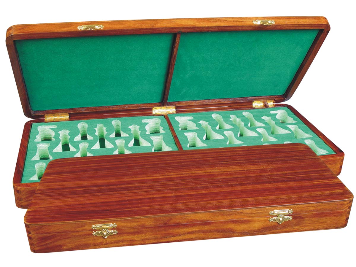 Wooden Presentation Box for Chess Pieces from King Size 4" to 4-1/2" Walnut Colored
