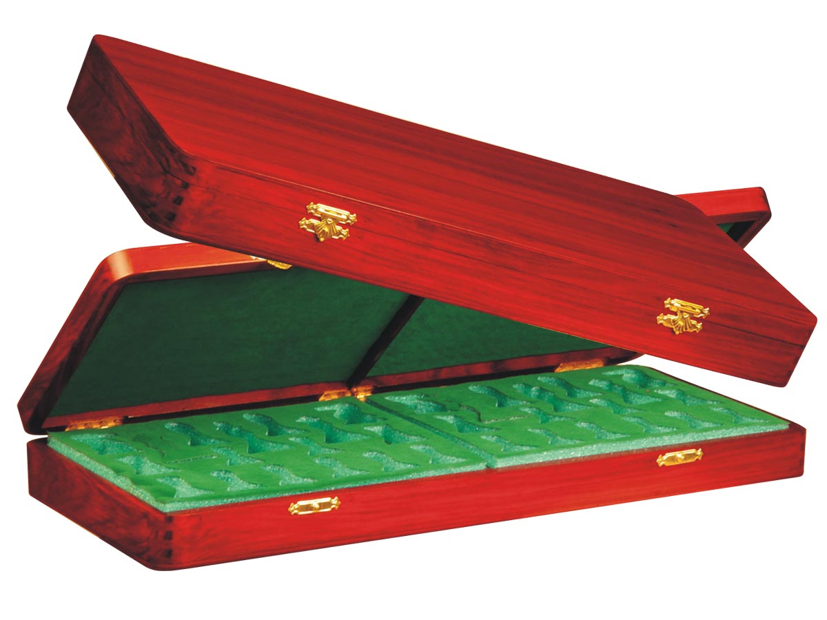 Wooden Presentation Box for Chess Pieces from King Size 4" to 4-1/2" Mahogany Colored
