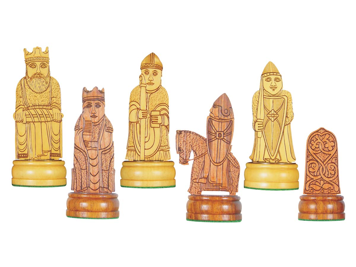 Isle of Lewis Theme Chess Pieces American Cherry/Boxwood 4-1/4"