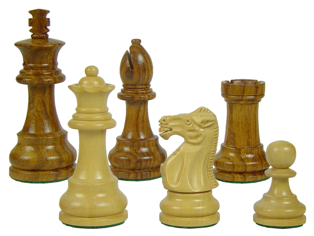 Wooden Unique Staunton Chess Pieces King Size 3-1/2" Golden Rosewood/Boxwood
