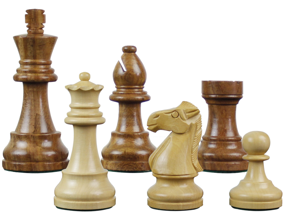 Famous Staunton Wood Chess Pieces King Size 3-1/4" Golden Rosewood/Boxwood